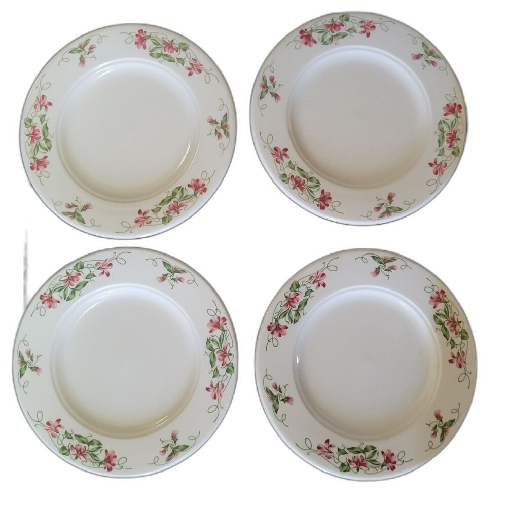 Homer Laughlin China Plate - Seville - 6" - Pink Flowering Violets -Set of 4
